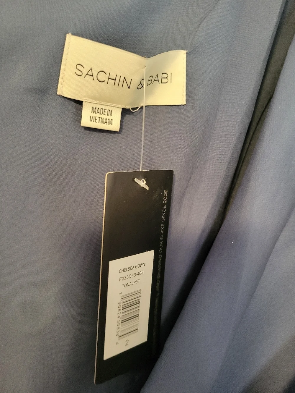 Sachin + Babi Teal and Navy One-Shoulder Floral Gown